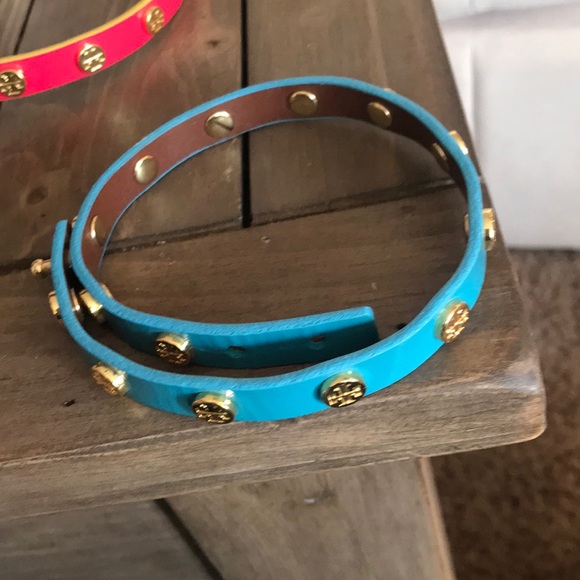 2 Tory Burch leather wrist wraps one pink 1 Bl new - Picture 5 of 12